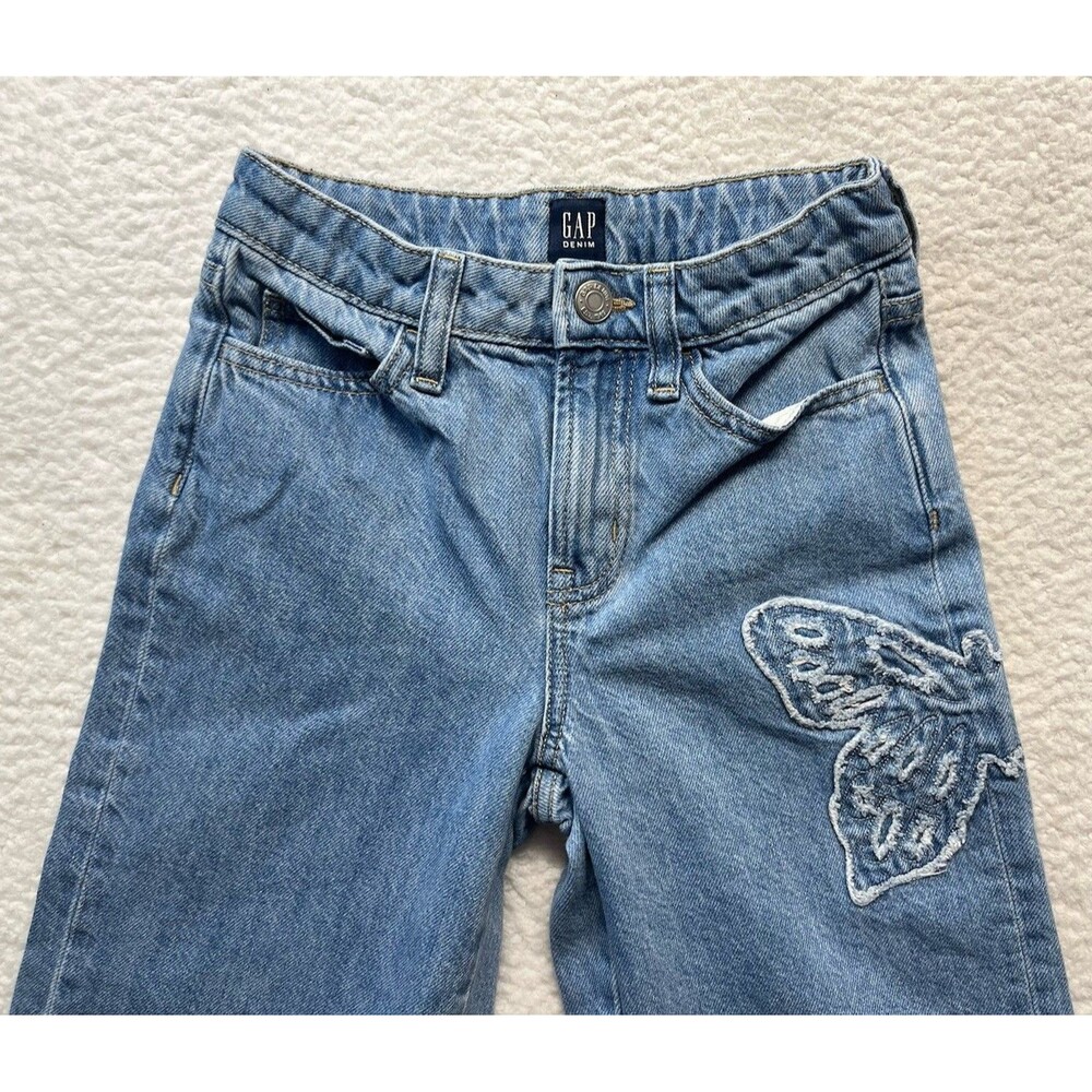 Gap Jeans Girls 8 Denim Wide Leg Butterfly Patch Baggy Slouchy Y2K Cutegoth